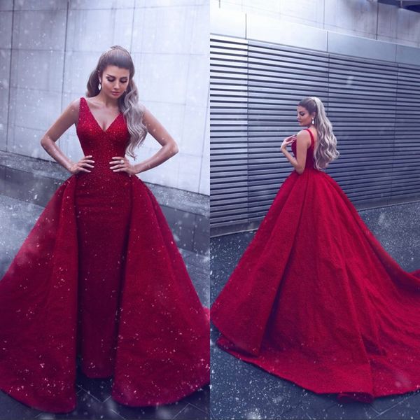 

2019 red evening dre e with over kirt leevele luxury formal gown audi arabic equined party prom dre cu tom made