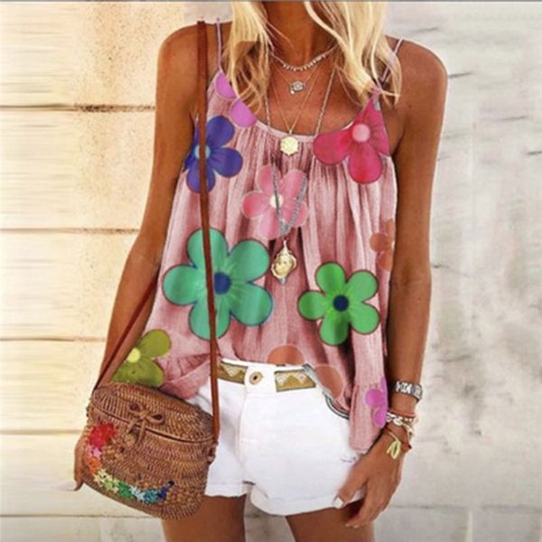 

women's tanks & camis casual women tank summer 2021 sleeveless loose cute floral printed vest shirt large size thin, White