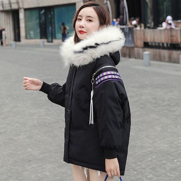 

new arrival 2019 winter jacket women thicken fur collar padded female short coat fashion parka chaqueta mujer invierno, Tan;black