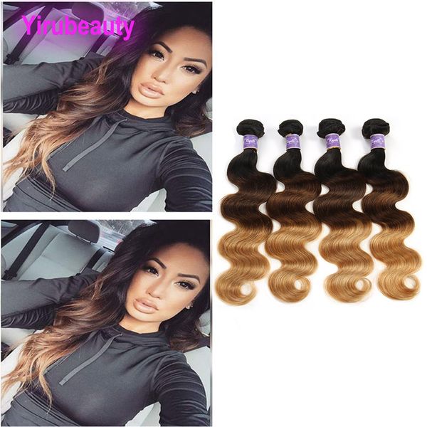 Perulu Yirubeauty Vücut Dalgası 1b 4 27 Saç örgüleri Ombre İnsan Saçı 1B/4/27 Vücut Dalgası 3 Demetler 14-28inch