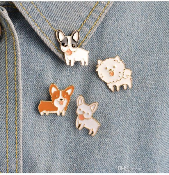 

wholesale cute teddy poodle pomeranian corgi bulldogs lapel pin enamel suit short collar decor backpack badge gift for children women brooch, Gray