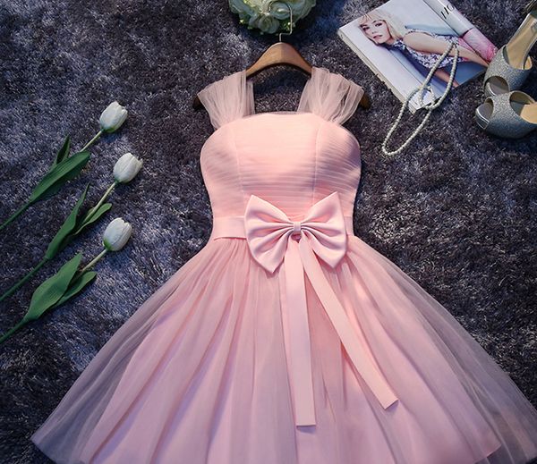 2019 Sexy Big Bow Lace Up Pink Mini Ball Gown Prom Dresses Homecoming Cocktail Party Occasioni speciali Abito Vestido Fiesta BH23