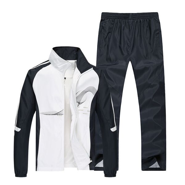

2019 spring running sets men sport suits sportswear set polyester fitness training gym cycling tracksuit zip pocket jogging suit, Black;blue