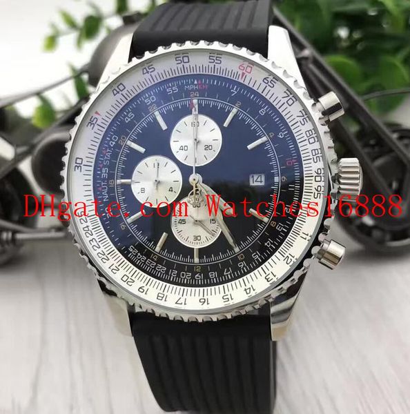 

3 color navitimer d13022 chronograph quartz men's watch stainless steel black men's sport watches rubber bands, Slivery;brown