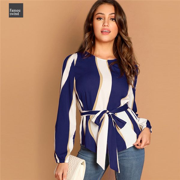 

современные леди блуза вмс рубашка belted полосатый scoop neck самостоятельно пуловеры лучшие женщины streetwear осень минималистский elegan, White