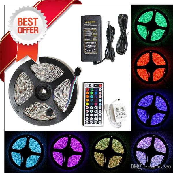 

5050 smd rgb 300 led strip light flexible 5m 60led/m waterproof ip65 led strips with ir remote control +12v 5a power supply