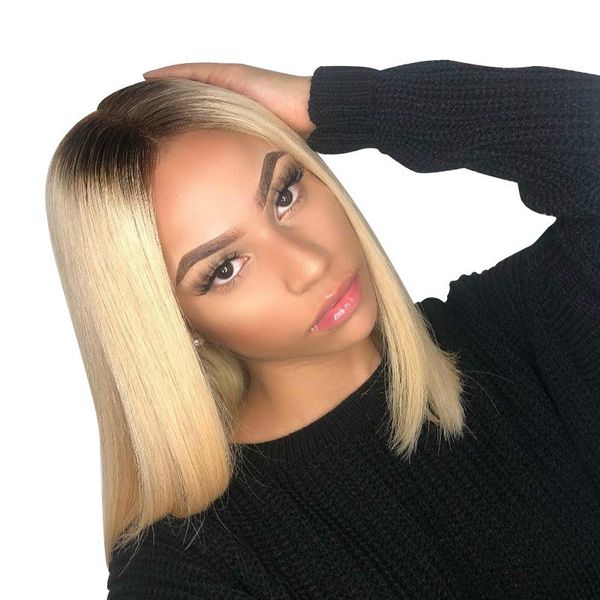 

13x6 1b 613 blonde ombre colored lace front human hair wigs for black women indian straight 613 bob wigs ing