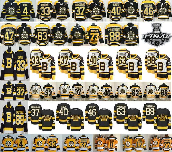 

2019 2020 new third black boston bruins 33 zdeno chara patrice 37 bobby orr 40 tuukka rask krejci brad marchand 73 charlie mcavoy jersey, Black;red