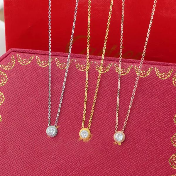 

Singel CZ diamond Pendant Rose Gold Silver Color Necklace for Women Vintage Collar Costume Jewelry with original box set