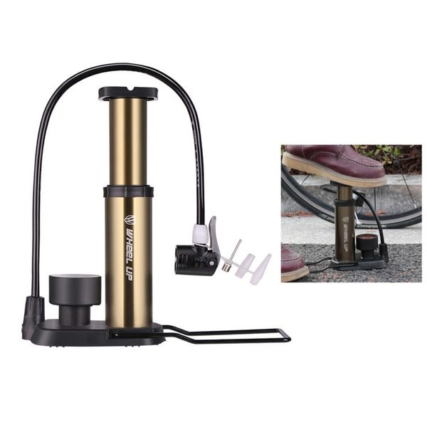

outdoor bicycle pump inflator guge aluminum alloy foot pedal portable floor air inflator external hose fits presta schrader