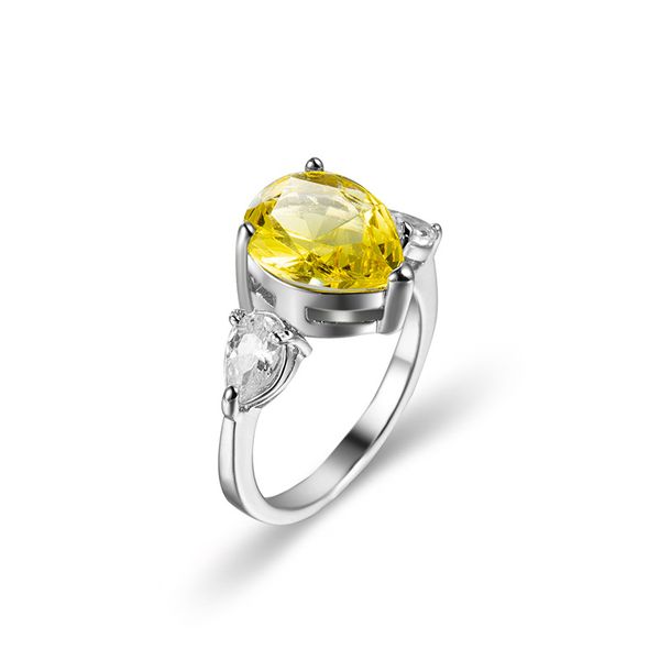 wholesale Nuovo anello in argento sterling 925 placcato con zircone di cristallo giallo da 6 pezzi / lotto Vendita calda di Natale in argento per gioielli con anelli da donna