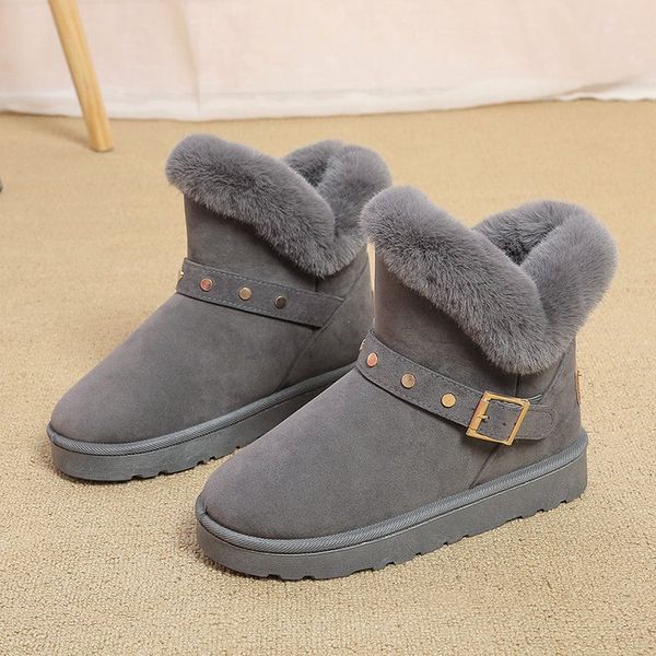 

anti-slip flat heel snow boots women's thick bottomed short new style waterproof furry versatile brushed and thick warm short, Black