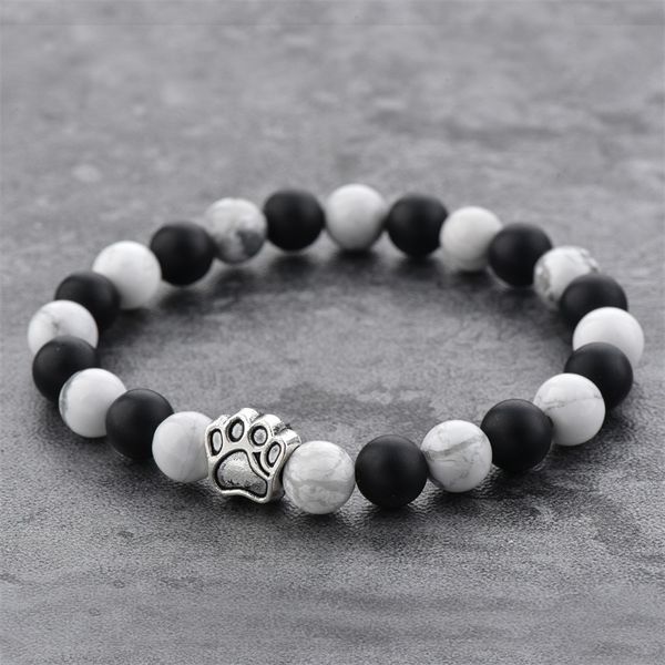 

longway sbr190004 piano white & black stone natural dog beaded beads bracelets for women & men 8mm beads elatic bangles