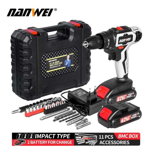 

nanwei power tools two battery rechargeable drill mini 21v lithium battery drill double speed cordless