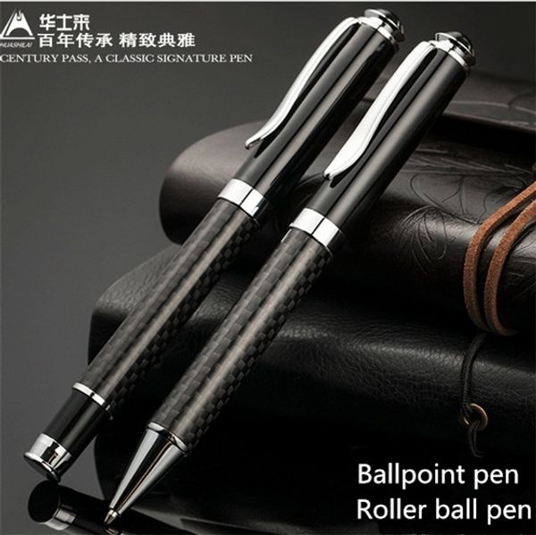 

2pcs black carbon fiber monte ballpoint pen / roller ball pen school office stationery luxury writing ball pens gift, Blue;orange