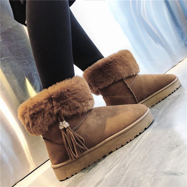 

classic snow boots 2019 winter new fashion tassels plus velvet warm low tube ladies cotton boots non-slip women's casual shoes, Black