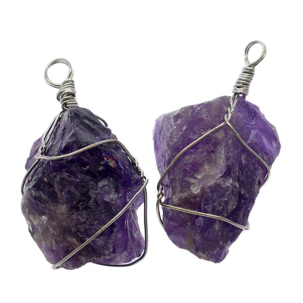 

2019 natural crystal cave amethyst pendant diy irregular amethyst twist wire pendant creative surprise gem gift, Silver