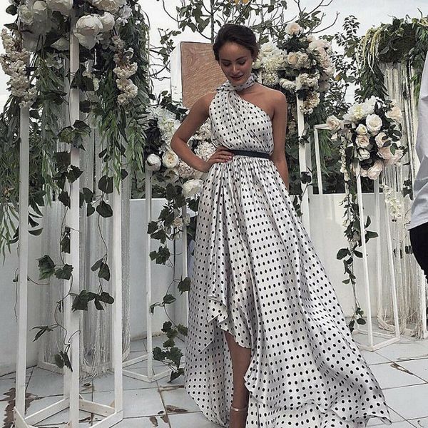 

new style women's dress infinity wear long irregular summer party prom attire halter formal sleeveless dot with belt dresses, Black;gray
