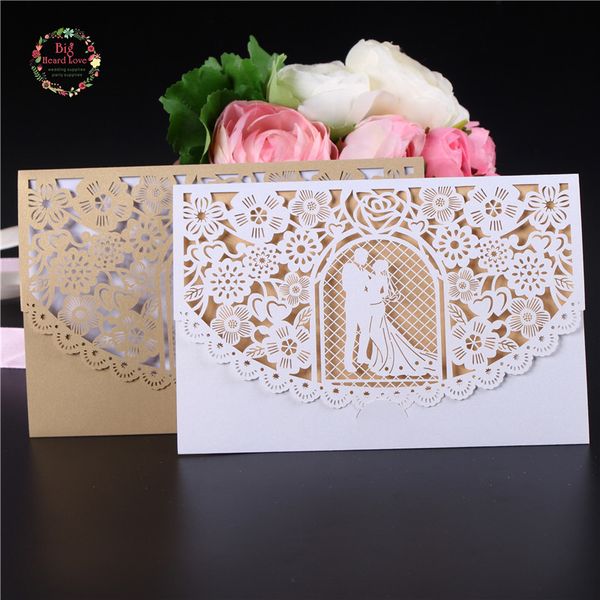 

5sets 12x18cm bride and groom laser cut invitations card vintage flower invitation card anniversaire wedding party supplies