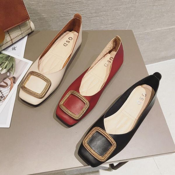 

brand women's shoes autumn new square head metal buckle flat shoes soft bottom soft surface comfortable fashion women's, Black