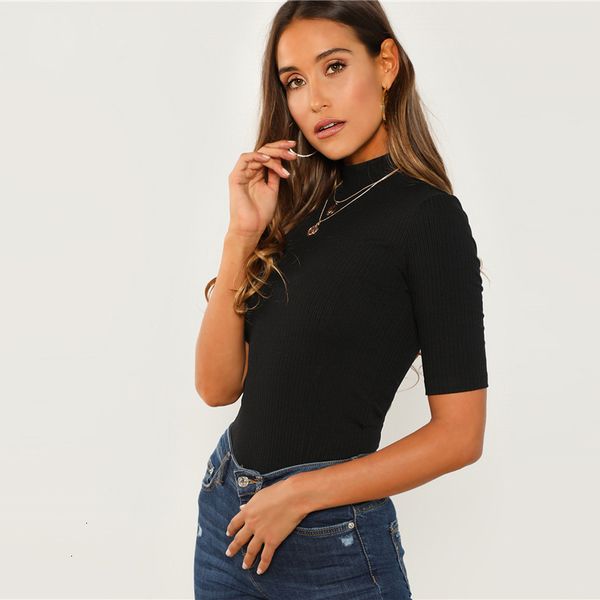 

женщины рубашки женской одежда black weekend casual mock neck tee ребро повседневной шея половина рукав regular fit женщина эластичный tops, White