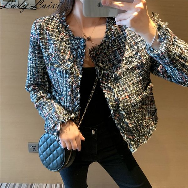 

autumn 2019 runway designer tweed jackets women slim plaid jacket coat tassel tweed female ladies clothes, Black;brown