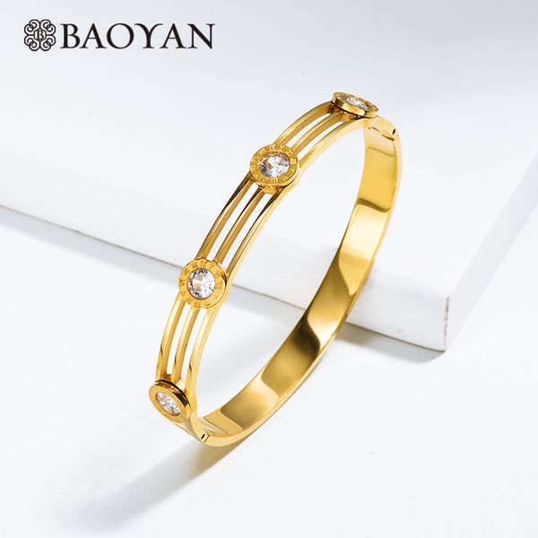 

baoyan gold silver stainless steel bangle vintage zircon crystal bangle ladies female 2019 gold bracelet for women, Black