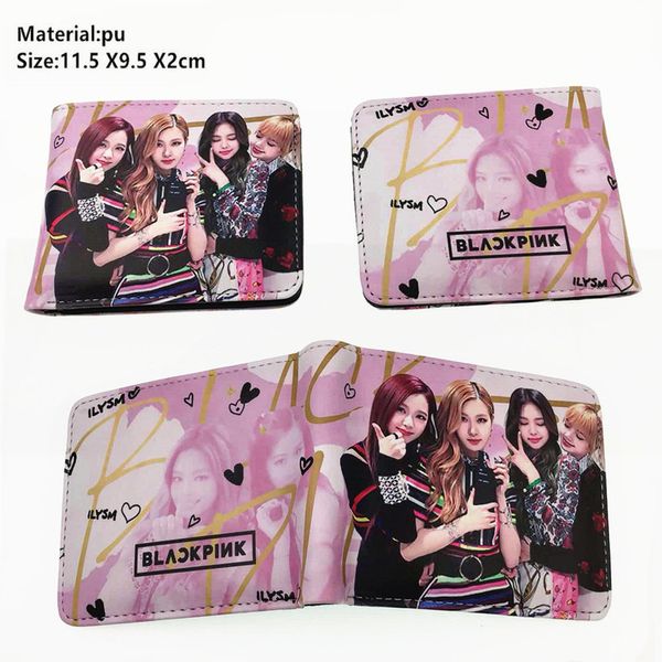 

kpop blackpink lisa rose jennie jisoo pu wallet boys girls coin zip pocket short bifold p card holder layers leather purse, Red;black