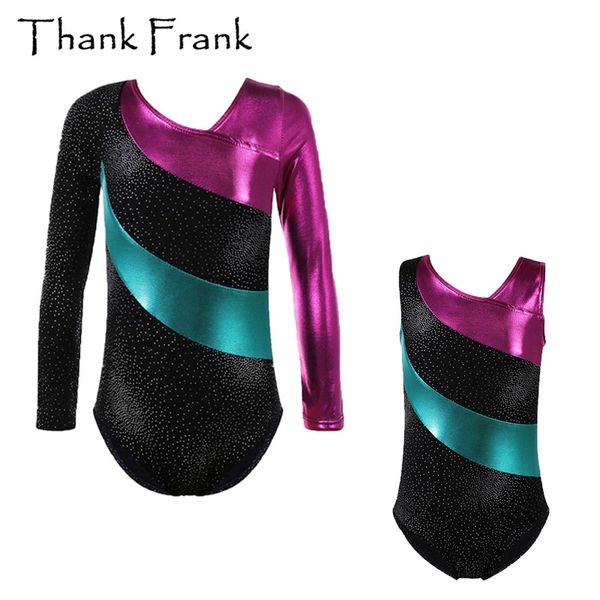 

kids gymnastics leotard long sleeve ballet leotards for girl metallic tank gymnastic costume toddler girls dance clothing tf1016, Black;red