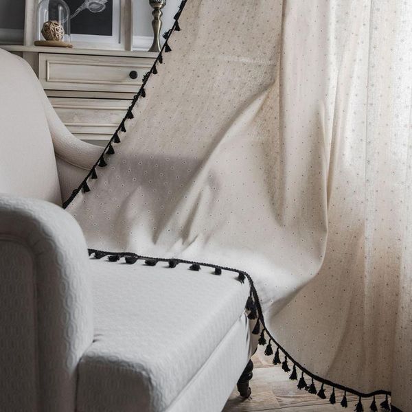 

beige daisy finished curtain with tassel for living room blinds french window door curtain cotton linen semi blackout