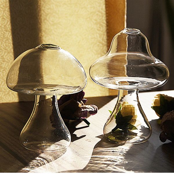 

cute mushroom glass flower vase hydroponic container creative glass ornaments home decoration pastoral artware