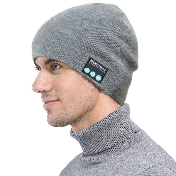 

soft warm beanie bluetooth wireless warm beanie hat handsmusic cap headphone headset xmas speaker#5$, Blue;gray