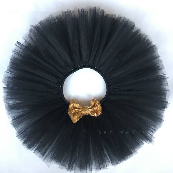 

girls black glitter tutu skirt baby ballet dance pettiskirt underskirts with gold sequin bow kids birthday party costume skirts