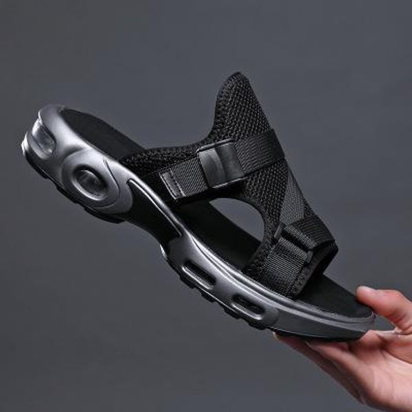 

2020 air cushion slippers men vacation wearproof antiskid slipper with soft sole mesh slipper hollow shoes for summer slip on slippers t18, Black