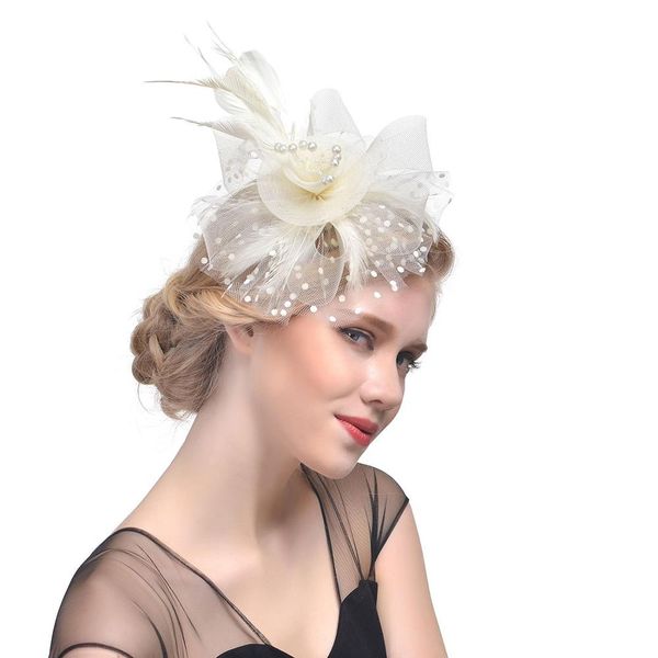 

bridal wedding hat feather mesh party cocktail headdress hair flowers n06