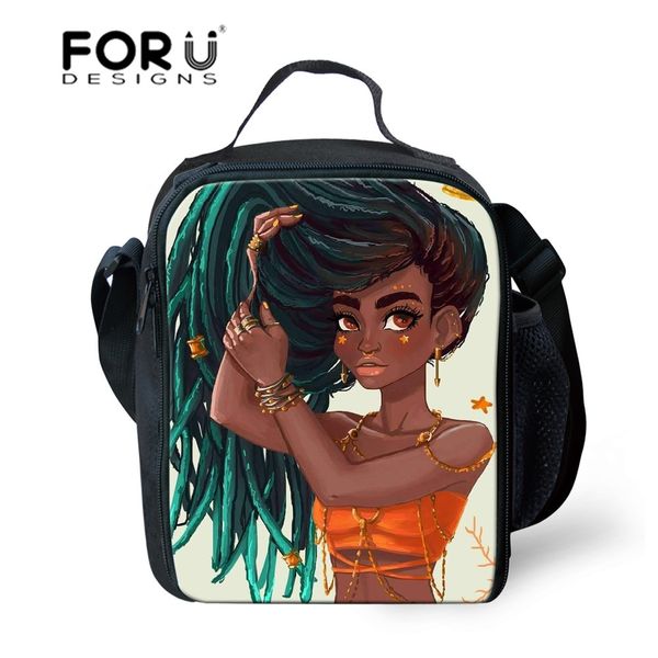 

forudesigns thermal lunch bag for children insulated lunch box bag black girl magic lunchbag kids personalized storage, Blue;pink