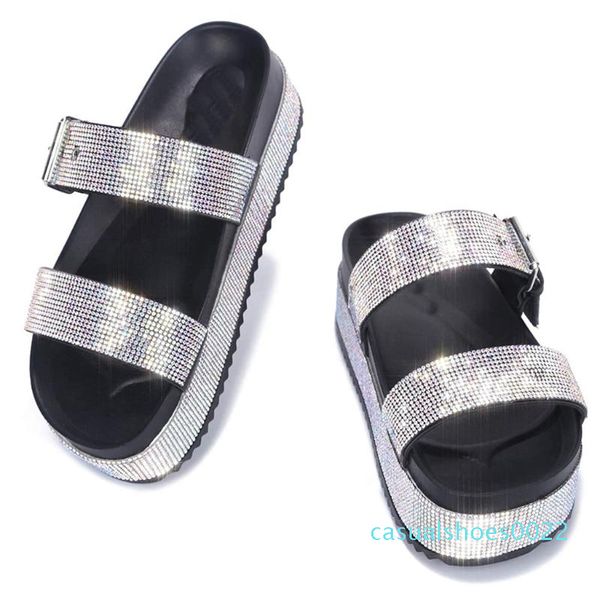 

summer women ladies fashion casual platform retro slippers crystal shoes sandals women's platform rhinestone casual new c22, Black
