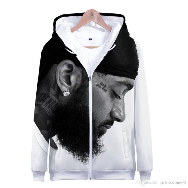 

nipsey hussle rip hoodies men women hooded zipper up cardigans sweatshirts rapper, Black