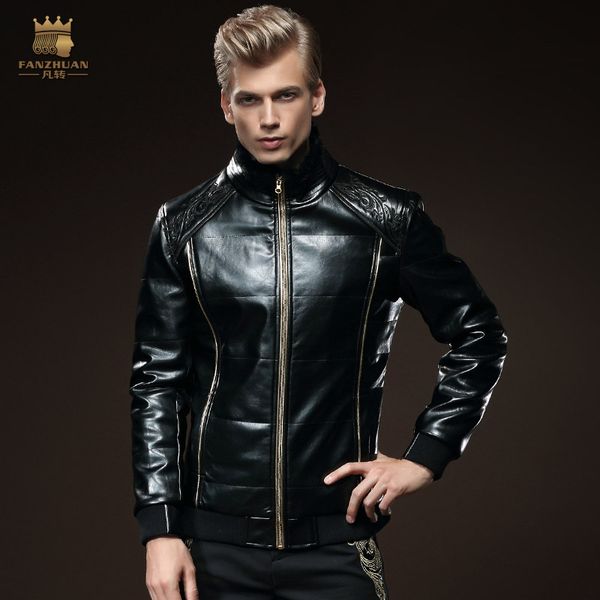 

new fashion male men's casual winter leather motorcycle black slim long sleeved jacket mens 0148 knights on sale