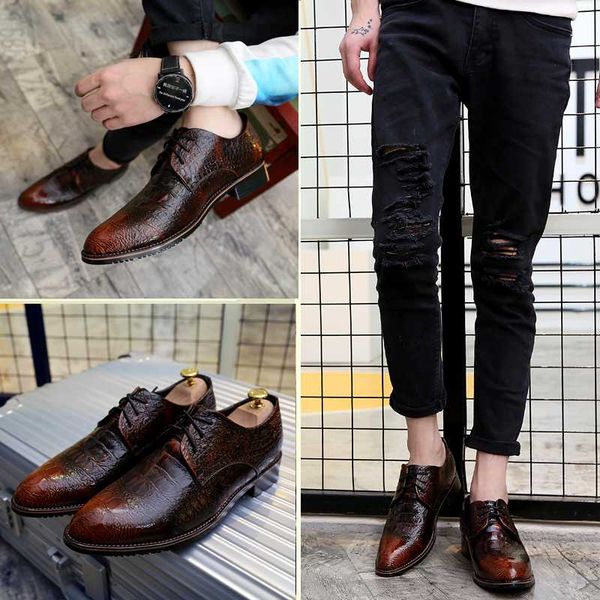 

men's leather walking shoes lace-up oxfords brogue derby shoes formal dress