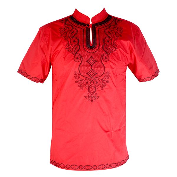 

ethnic embroidery africa clothes men`s attire dashiki african wedding wear short kaftan tunic, Red