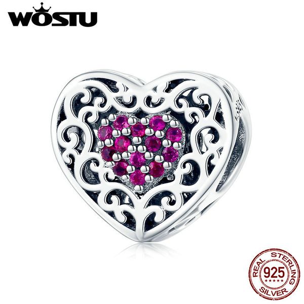 

wostu новое прибытие 925 sterling silver love heart shape красный центр цветочный подвеска для braceletnecklace подарка ювелирных изделий bk, Blue;slivery