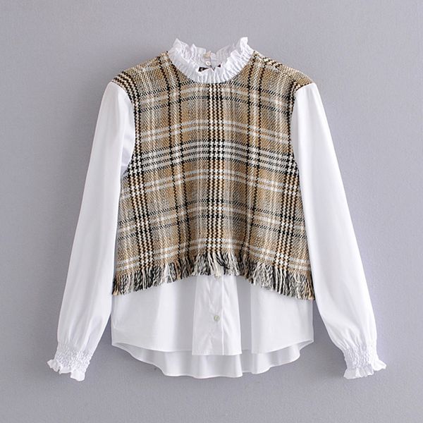 

rr casual o neck tshirts women fashion patchwork women elegant buttons long sleeve tees female ladies jr, White