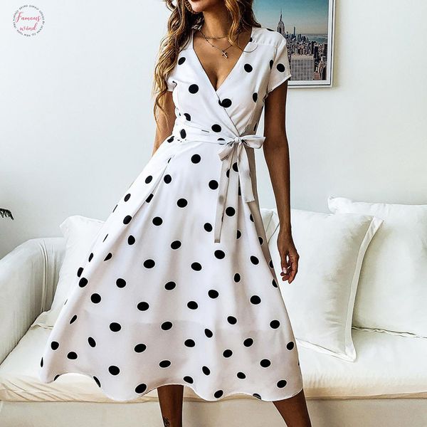 

women v neck dot print dress femal casual fashion dresses a line party long dresses, Black;gray