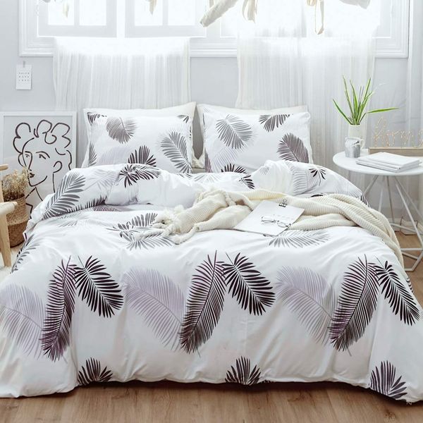 

3-piece leaf duvet cover, botanical flower leaf pattern print bedding set zipper home textile three-piece