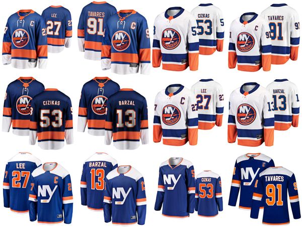 

new york islanders jerseys mens 53 casey cizikas jersey 27 anders lee 91 john tavares 13 mathew barzal womens hockey jerseys stitched youth, Black;red