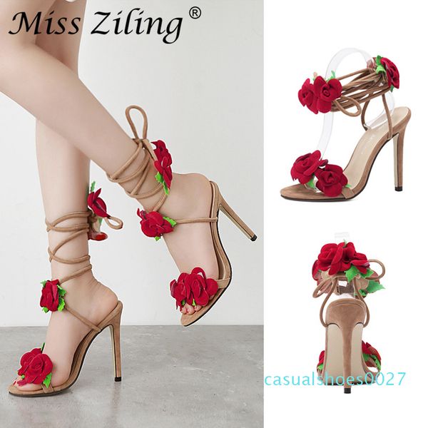 

new arrival ladies sandals red roses summer party new fish mouth lace stiletto heels plus size 35-43 womens dress shoes c27, Black