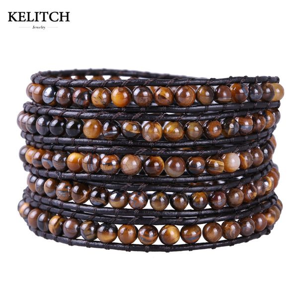 

kelitch charms 5 wrap bracelet tiger eye beads cuff bracelet bangle boho vintage women men handmade jewelry for creative gifts, Golden;silver