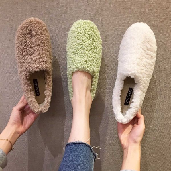 

shallow mouth round toe loafers fur casual woman shoe korean shoes women's moccasins slip-on 2019 new boat slip on fabric, Black