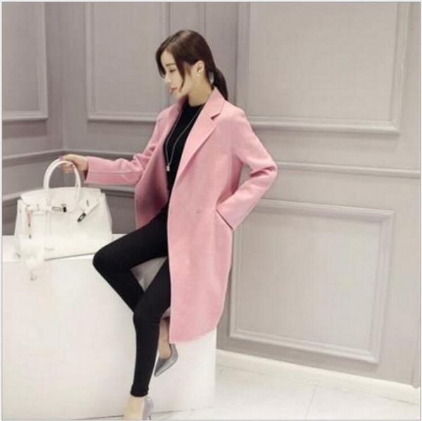 

2017 autumn and winter new korean fashion women slim long sleeved wild long coat women coat jaqueta jeans feminino hj38, Black